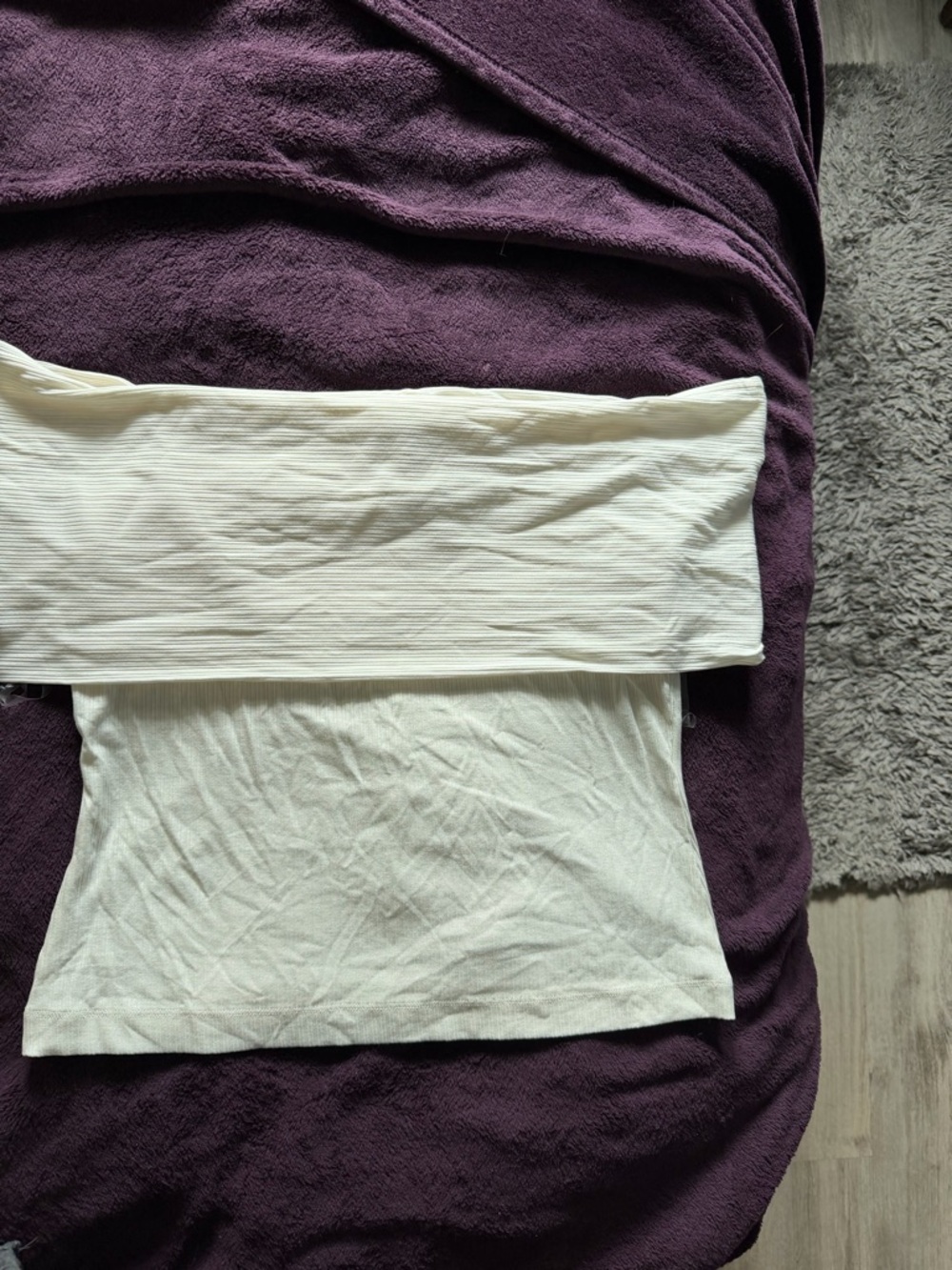 SPANX Cream Ribbed Off-Shoulder Crop Top